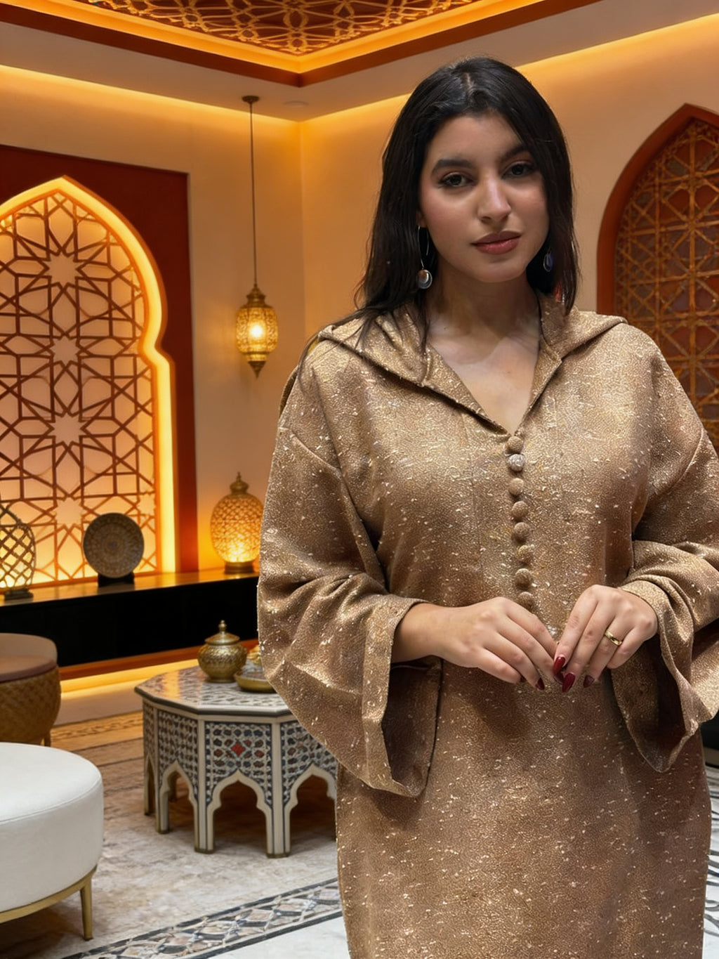 جلابة ثوب بوكليت. bouclette فصالة جبلية بالجياب