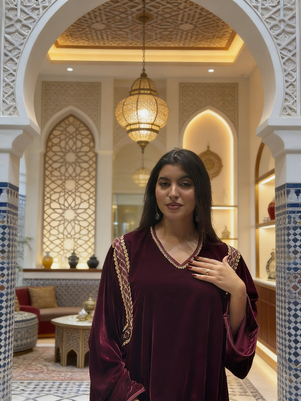 قفطان بلا حزام موبرا بوردو بالسفيفة و 4 فيل فصالة مخزنية