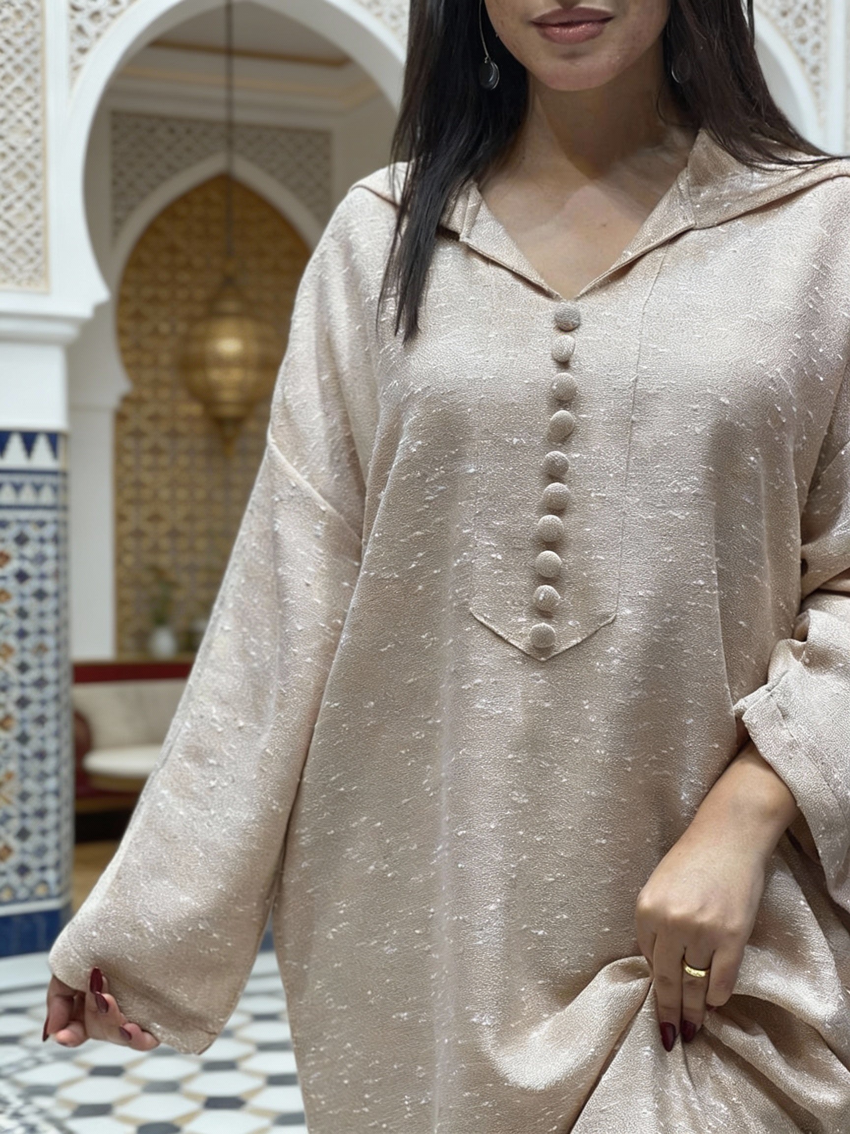 جلابة ثوب بوكليت. bouclette فصالة جبلية بالجياب